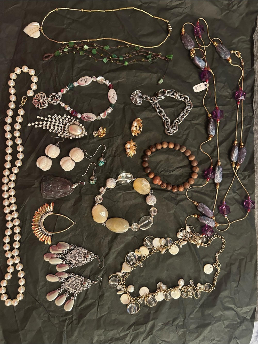 Jewelry Lot in Pearl, Purple, Green, Brown, Gold/Silver Tones Lot